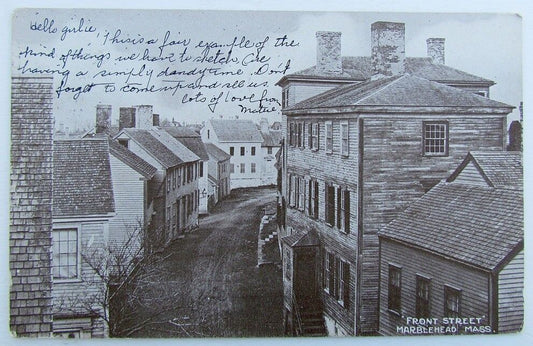 VINTAGE 1908 UNDIVIDED POSTCARD FRONT STREET MARBLEHEAD MASS.