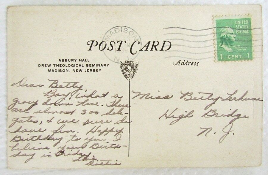 VINTAGE POSTCARD - ASBURY HALL DREW THEOLOGICAL SEMINARY MADISON N.J.