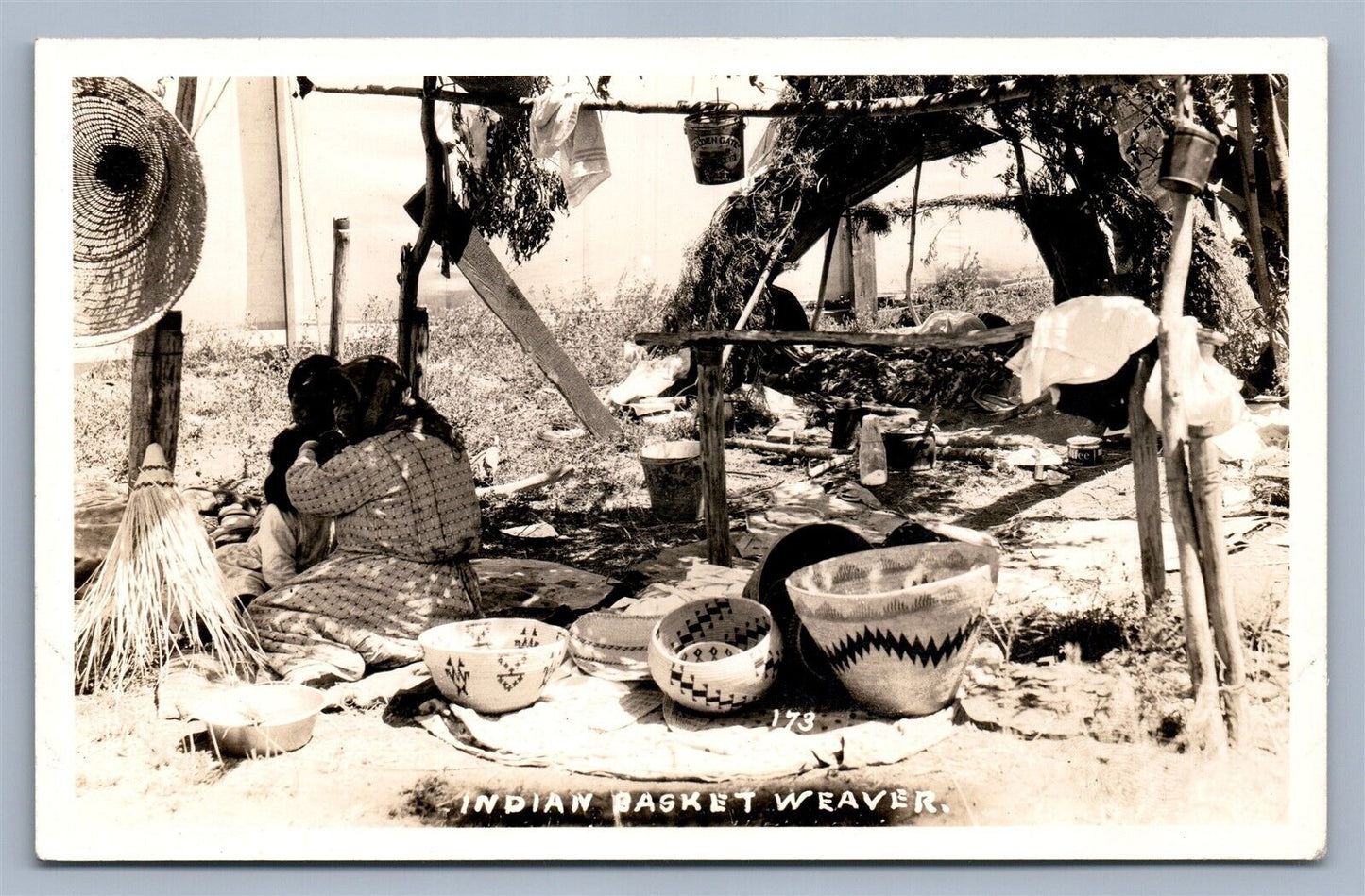 AMERICAN INDIAN BASKET WEAVER ANTIQUE REAL PHOTO POSTCARD RPPC