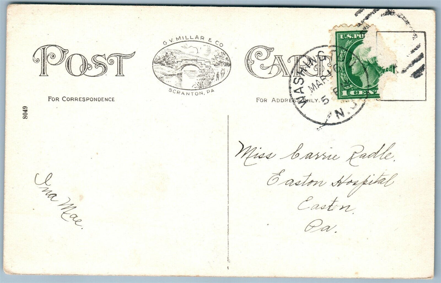 WASHINGTON NJ EAST CHURCH STREET 1914 ANTIQUE POSTCARD