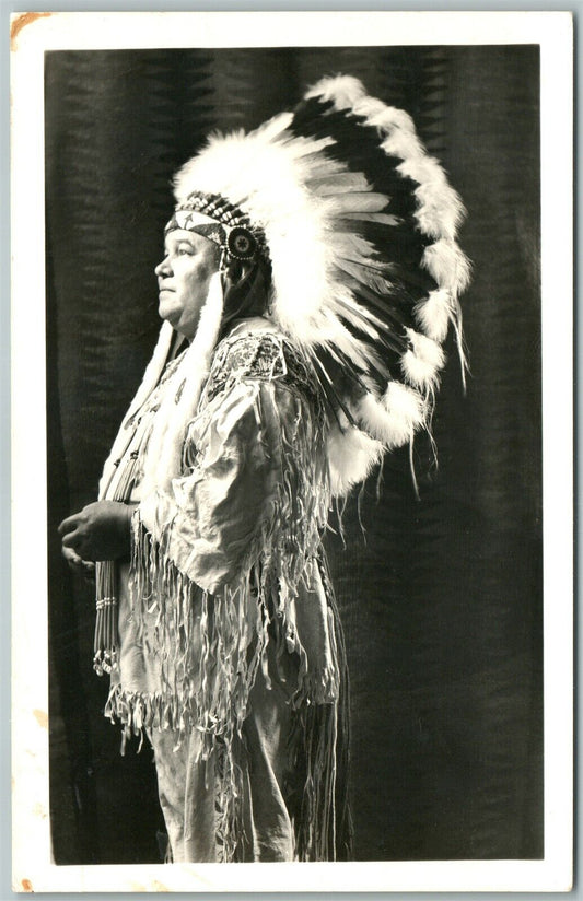 AMERICAN INDIAN CHIEF HO-TON-GA ANTIQUE REAL PHOTO POSTCARD RPPC