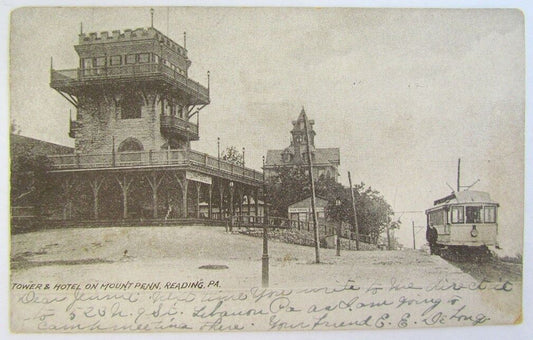 1905 ANTIQUE POSTCARD TOWER & HOTEL ON MOUNT PENN READING PA