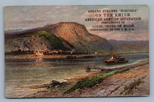 STEAMER BORUSSIA AMERICAN OCCUPATION ARMY ORDER OF MOOSE ANTIQUE POSTCARD