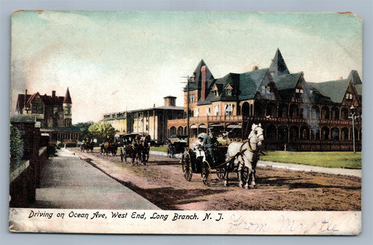 LONG BRANCH NJ DRIVING ON OCEAN AVENUE WEST END ANTIQUE POSTCARD