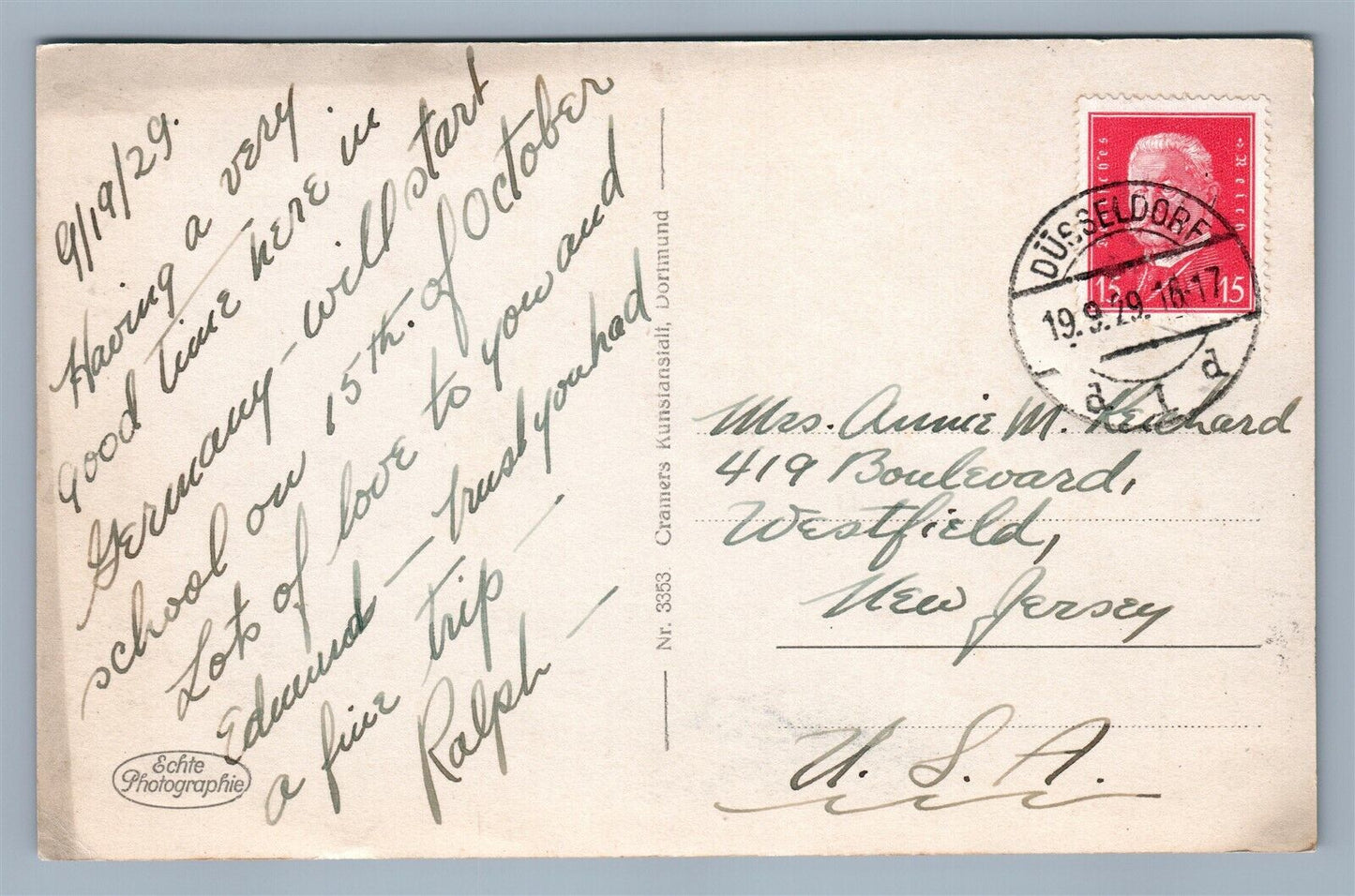 GERMAN MILITARY SPHINX MEMORIAL DUSSELDORF 1929 VINTAGE REAL PHOTO POSTCARD RPPC