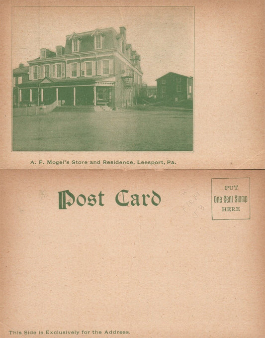 LEESPORT PA AF.MOGEL'S STORE & RESIDENCE UNDIVIDED ANTIQUE POSTCARD