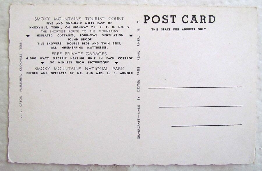 VINTAGE POSTCARD SMOKY MOUNTAINS NATIONAL PARK TOURIST COURT TN