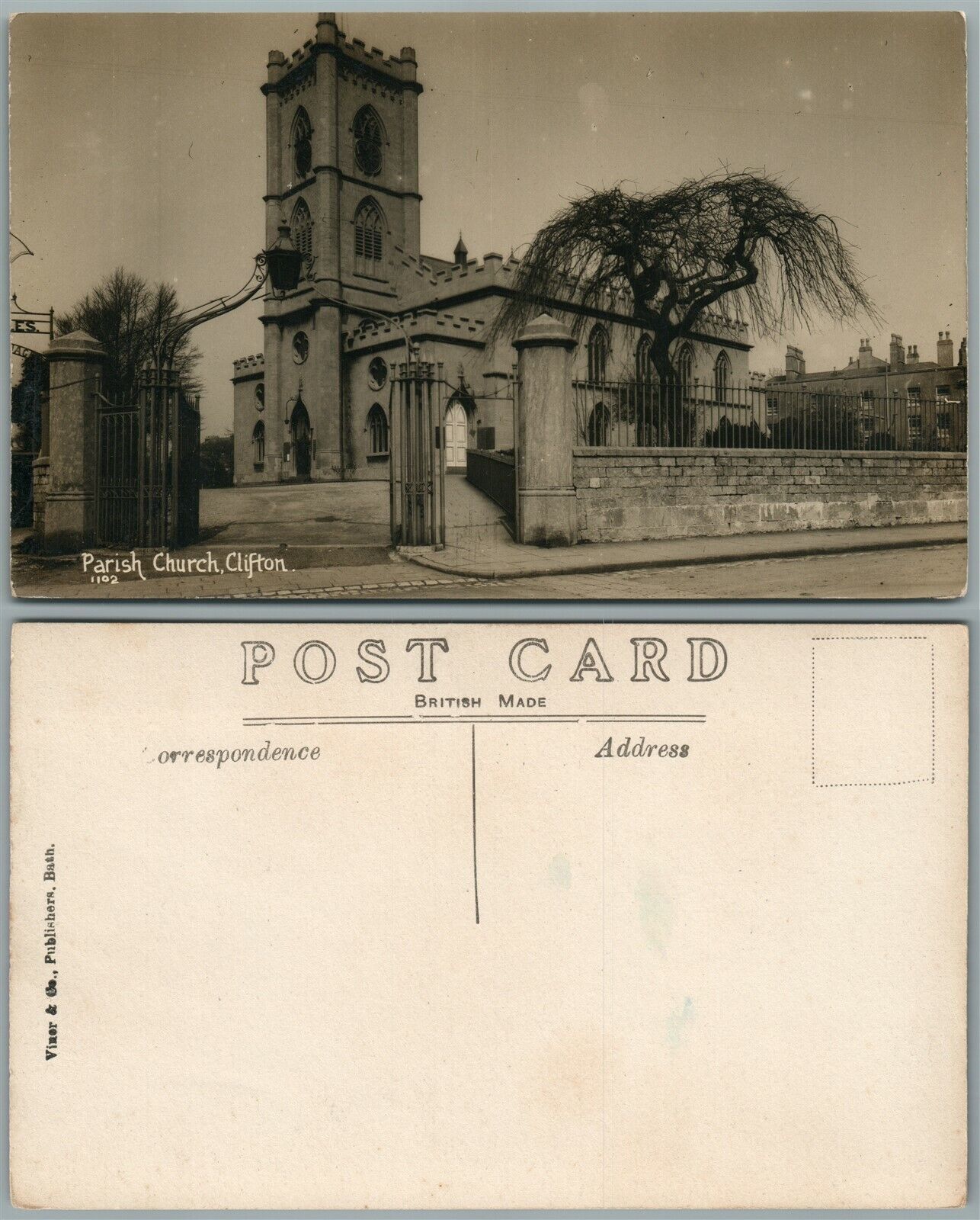 CLIFTON PARISH CHURCH BRISTOL ENGLAND ANTIQUE REAL PHOTO POSTCARD RPPC