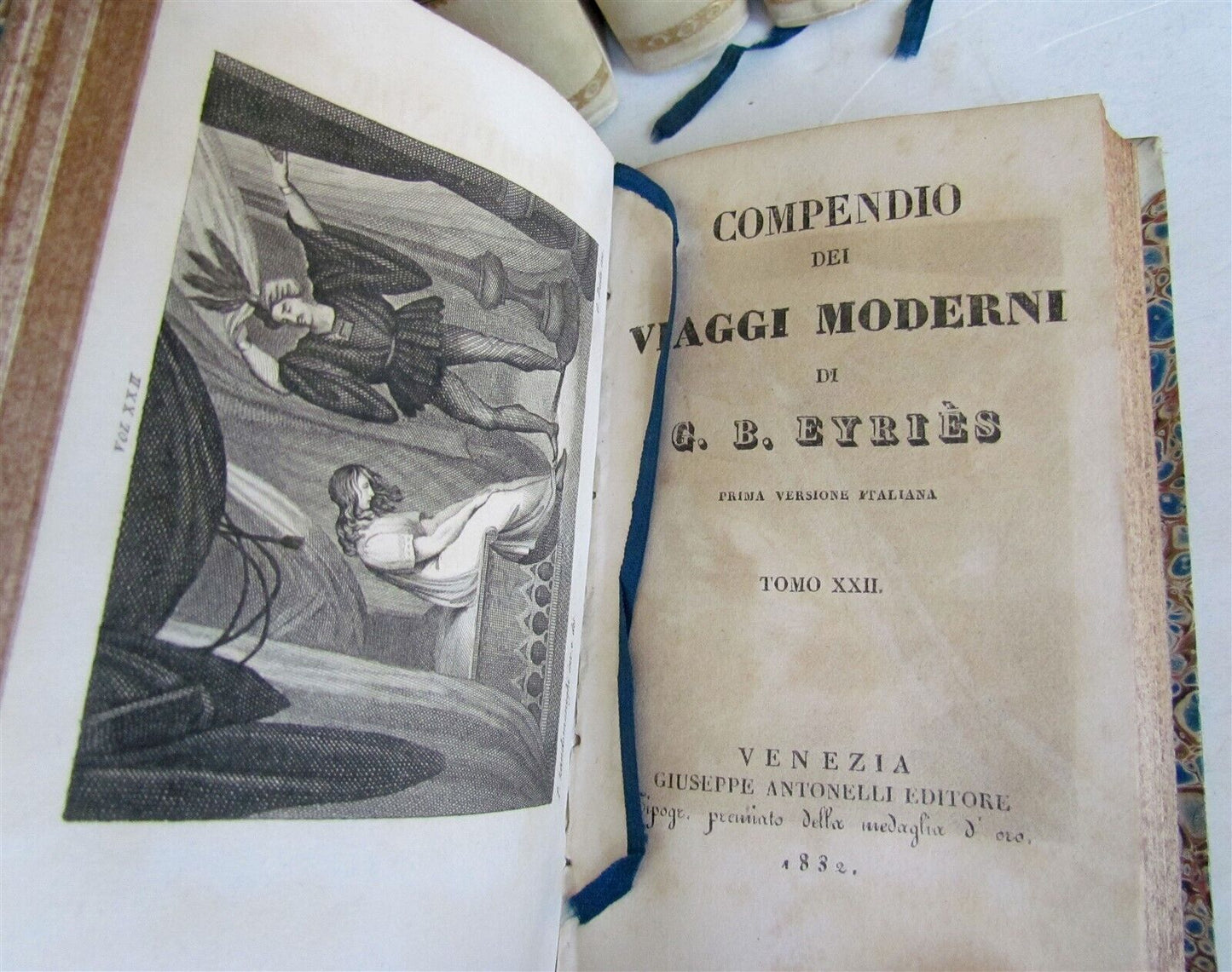 1830-1834 COLLECTION OF TRAVELS 20 VOLUMES antique Compendio dei viaggi moderni