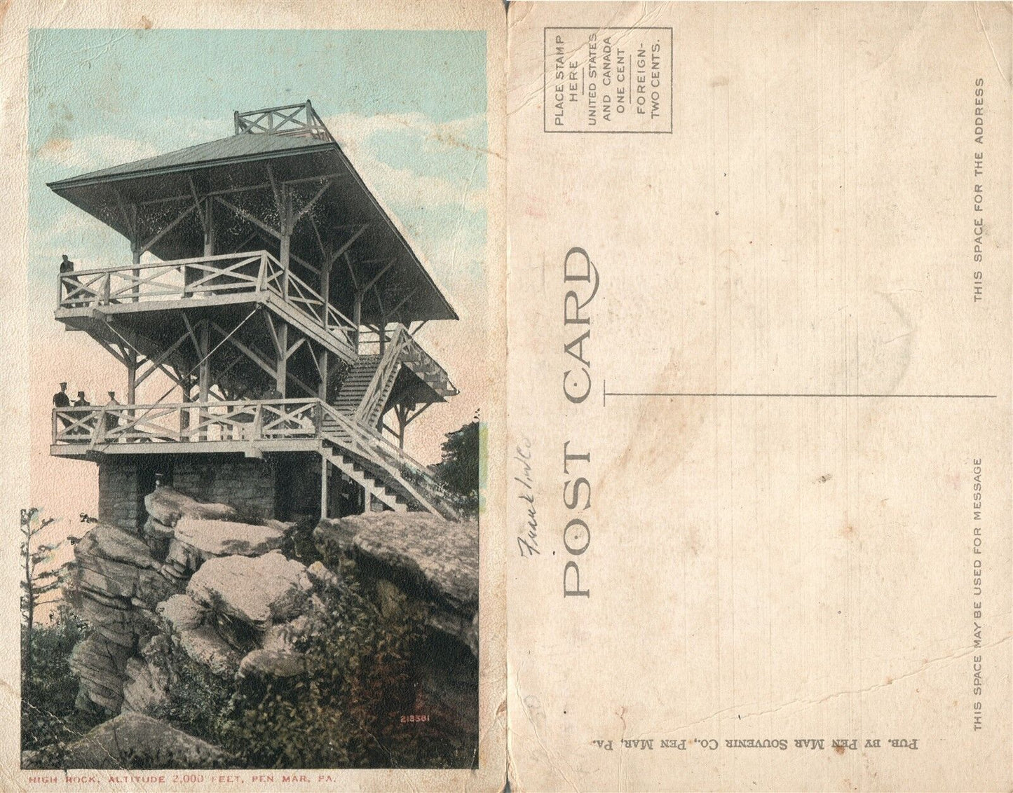 PEN MAR HIGH ROCK PA ANTIQUE POSTCARD