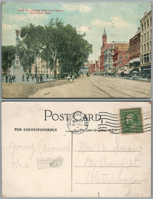 WORCHESTER MA FRONT STREET 1910 ANTIQUE POSTCARD