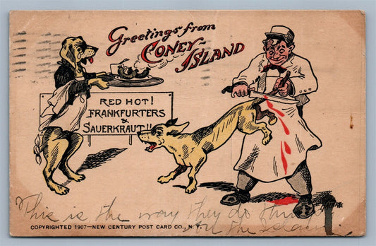 BROOKLYN NY CONEY ISLAND RED HOT FRANKFURTERS COMIC ANTIQUE POSTCARD