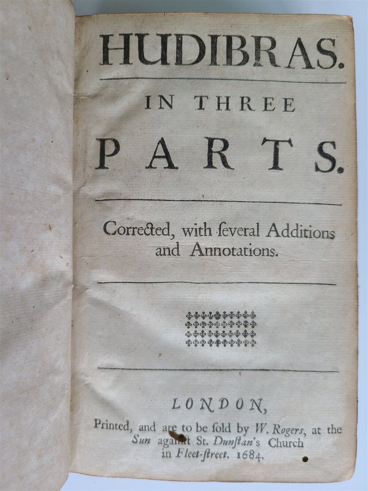 1684 HUDIBRAS by SAMUEL BUTLER antique in ENGLISH POLITICAL SATIRE poetry 1st ed