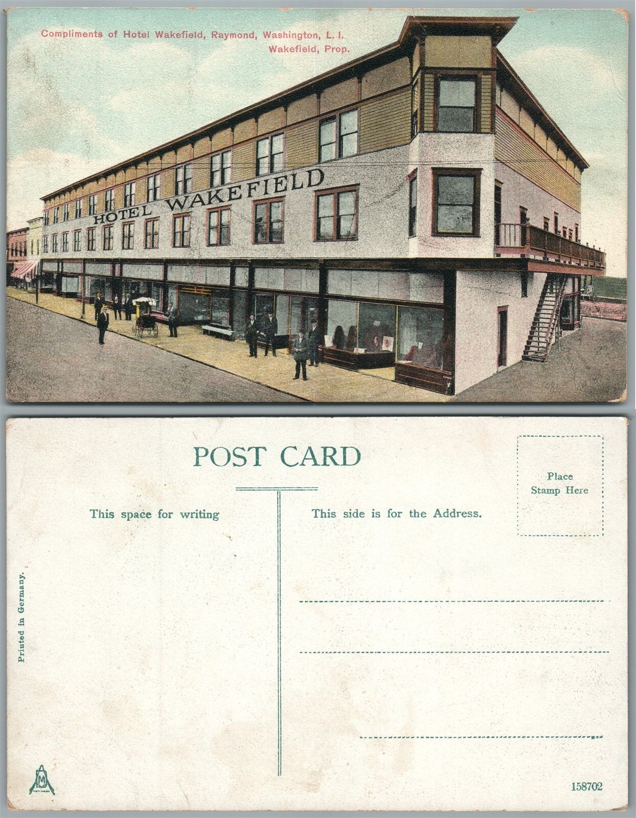 LONG ISLAND WASHINGTON N.Y. HOTEL WAKEFIELD ANTIQUE POSTCARD