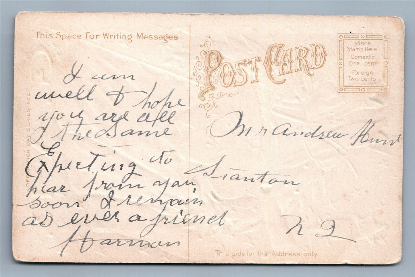 G.A.R. PATRIOTIC ANTIQUE POSTCARD DECORATION DAY SERIES No. 2