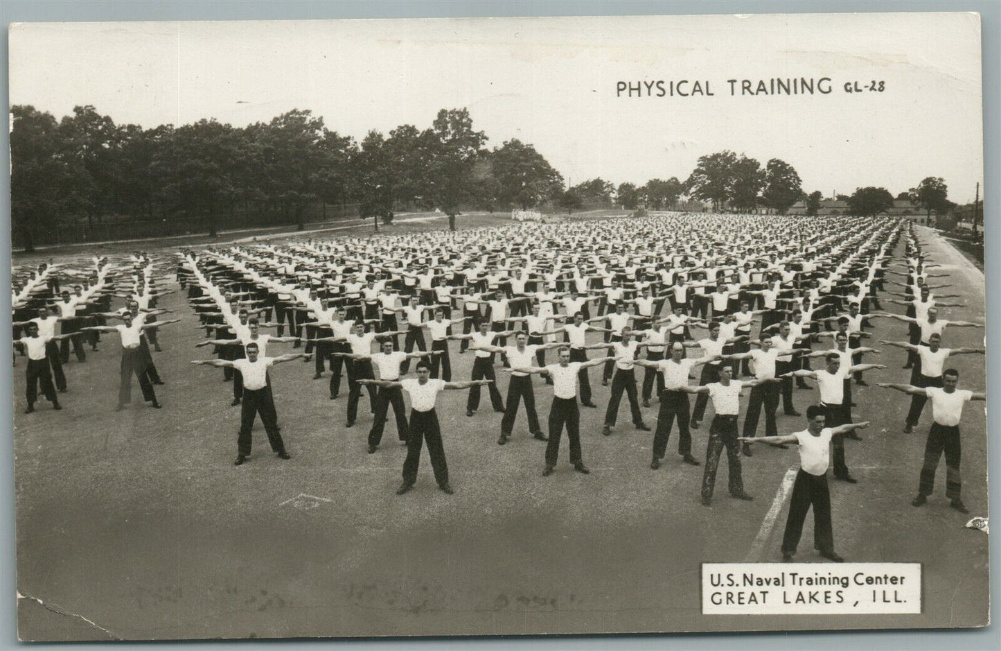 GREAT LAKES IL NAVAL CENTER PHYSICAL TRAINING VINTAGE REAL PHOTO POSTCARD RPPC