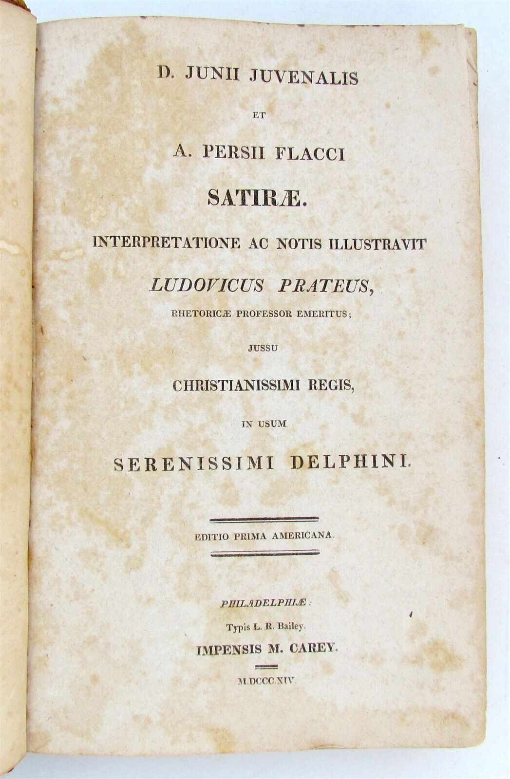 1814 JUNII JUVENALIS et PERSII FLACCI SATIRAE antique 1st American EDITION