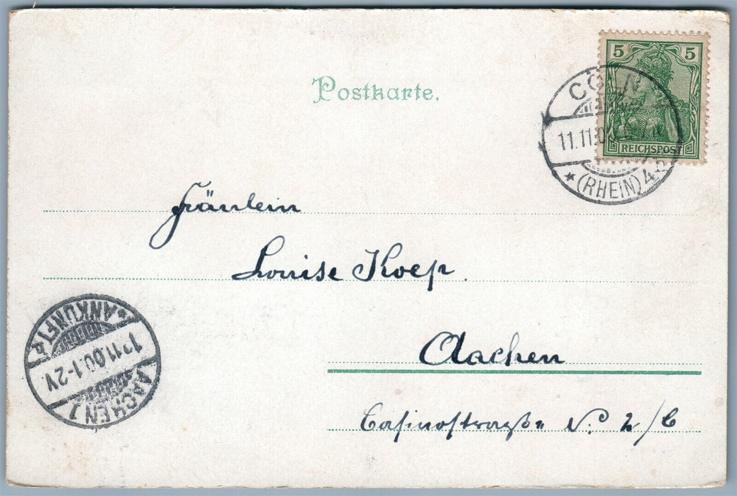 GRUSS AUS KOLN GERMANY UNDIVIDED 1900 ANTIQUE POSTCARD