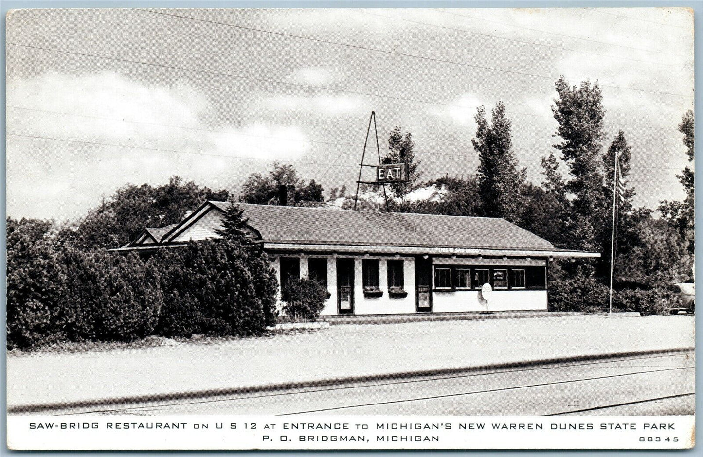 BERRIEN COUNTY MI WARREN DUNES STATE PARK SAW-BRIDG RESTAURANT VINTAGE POSTCARD