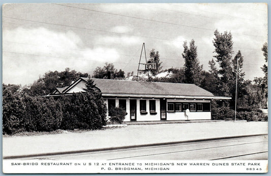 BERRIEN COUNTY MI WARREN DUNES STATE PARK SAW-BRIDG RESTAURANT VINTAGE POSTCARD