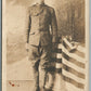 WWI SOLDIER w/ AMERICAN FLAG ANTIQUE REAL PHOTO POSTCARD RPPC