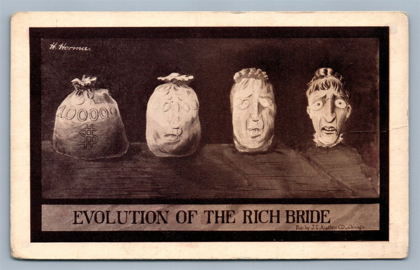 EVOLUTION OF THE RICH BRIDE COMIC ANTIQUE POSTCARD