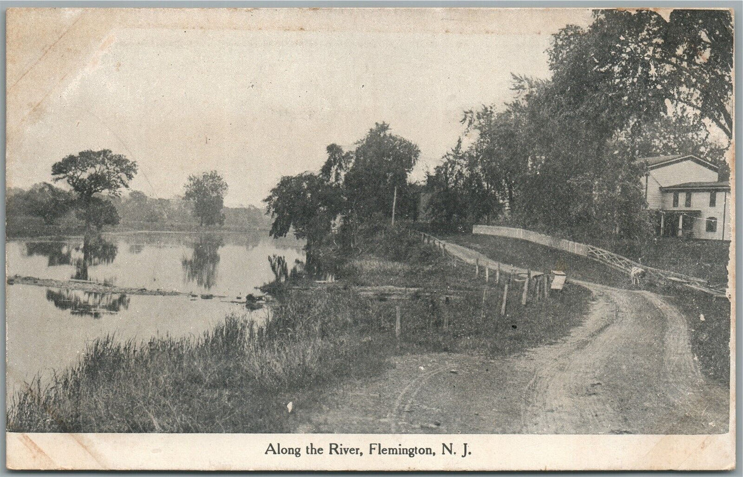 FLEMINGTON NJ ALONG THE RIVER ANTIQUE POSTCARD
