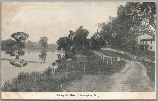 FLEMINGTON NJ ALONG THE RIVER ANTIQUE POSTCARD