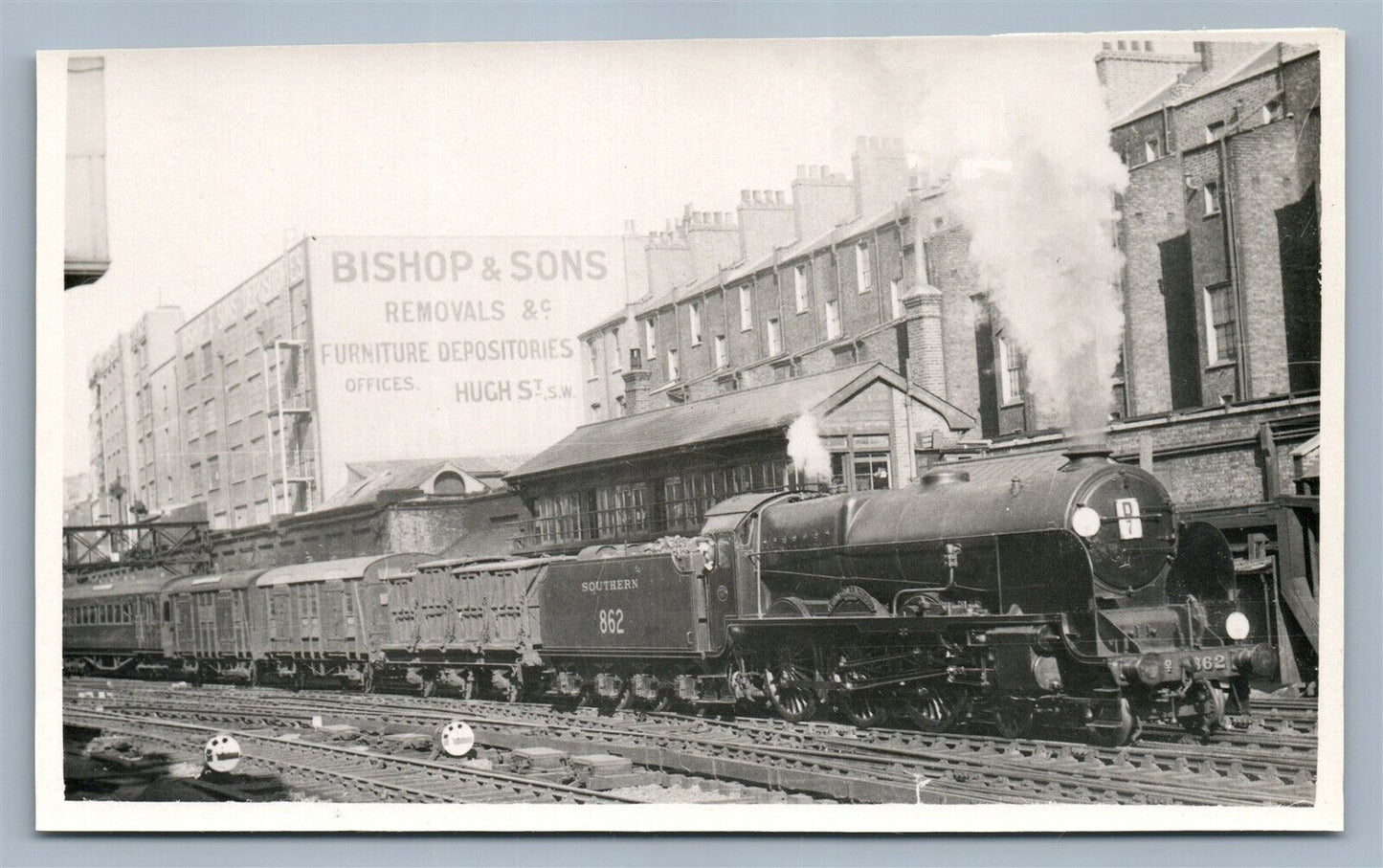 LONDON UK TRAIN STREET SCENE ANTIQUE REAL PHOTO POSTCARD RPPC railroad railway