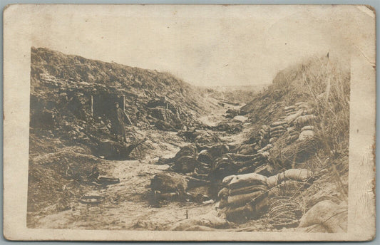 WWI FORTIFICATIONS w/ DEAD BODIES ANTIQUE REAL PHOTO POSTCARD RPPC