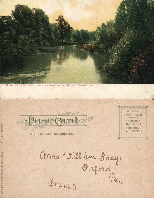 GORDONVILLE & PARADIS PA PEQUEA SCENE UNDIVIDED ANTIQUE POSTCARD