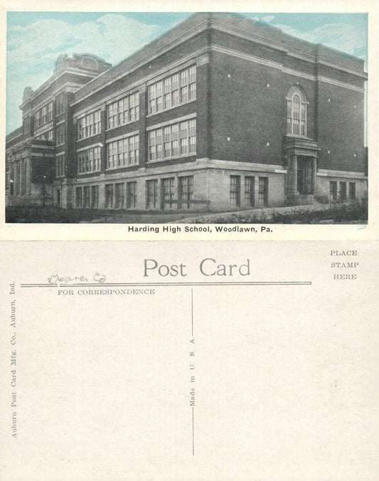 WOODLAWN PA HARDING HIGH SCHOOL ANTIQUE POSTCARD