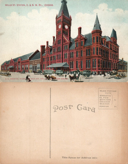 CHICAGO IL WELLS STREET RAILWAY STATION ANTIQUE POSTCARD RAILROAD DEPOT