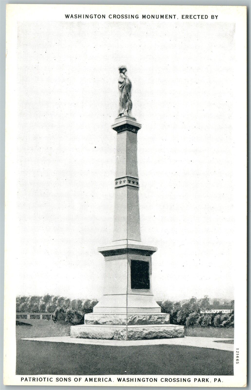 WASHINGTON CROSSING BUCKS PA PATRIOTIC SONS of AMERICA MONUMENT ANTIQUE POSTCARD