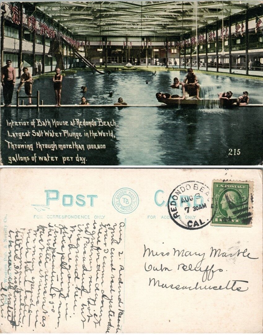 REDONDO BEACH CA BATH HOUSE INTERIOR ANTIQUE POSTCARD