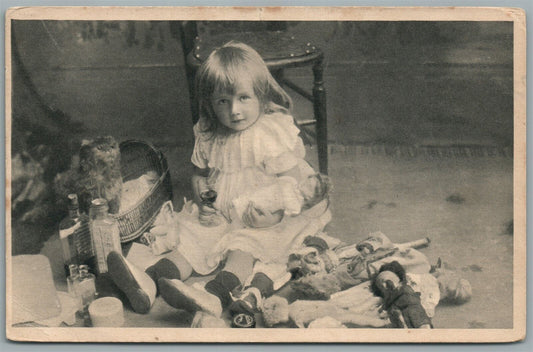 LITTLE GIRL w/ DOLLS ANTIQUE POSTCARD