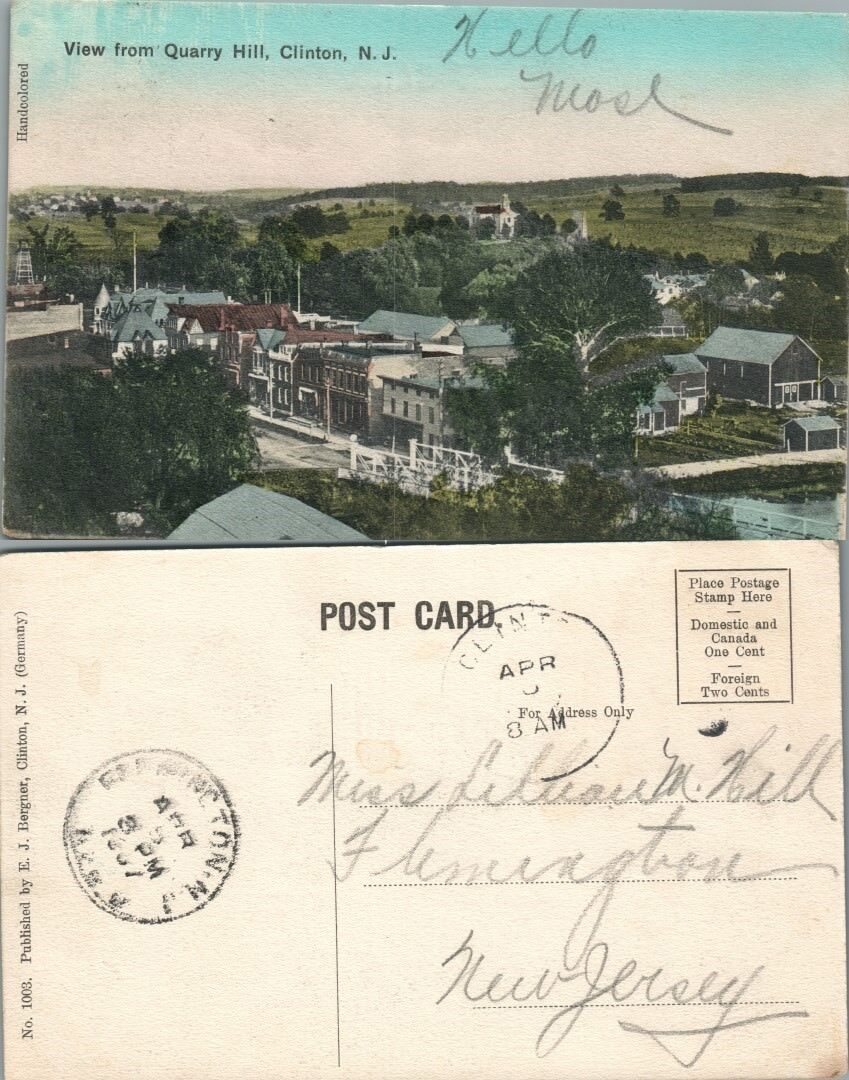 ANTIQUE POSTCARD VIEW FROM QUARRY HILL CLINTON N.J.