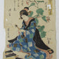 JAPANESE WOODBLOCK PRINT antique GEISHA in the GARDEN