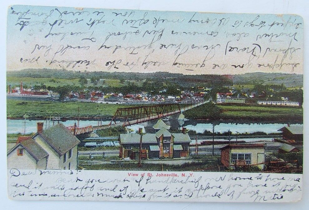 VINTAGE 1907 UNDIVIDED POSTCARD VIEW OF ST.JOHNSVILLE NY NEW YORK