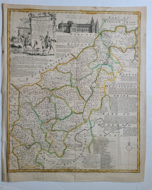 1764 ACCURATE MAP OF THE COUNTY OF NORTHAMPTON antique 17.5 x 21.5" 18th CENTURY