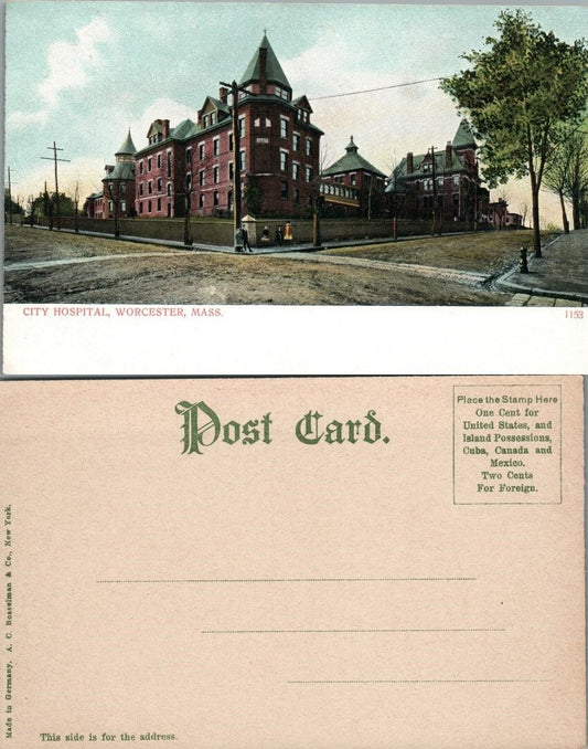 CITY HOSPITAL WORCESTER MA ANTIQUE POSTCARD