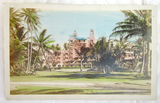 RPPC ROYAL HAWAIIAN HOTEL WAIKIKI BEACH ANTIQUE HAND COLORED REAL PHOTO POSTCARD