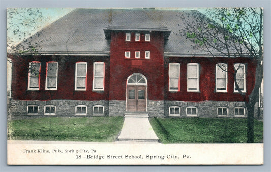 SPRING CITY PA BRIDGE STREET SCHOOL ANTIQUE POSTCARD