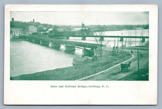 CARTHAGE NY STATE & RAILROAD BRIDGES ANTIQUE POSTCARD