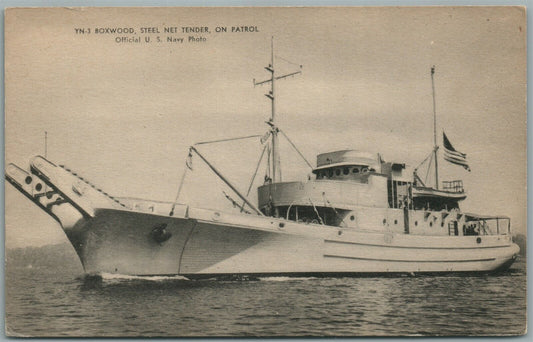 MILITARY SHIP YN-3 BOXWOOD STEEL NET TENDER ON PATROL ANTIQUE POSTCARD