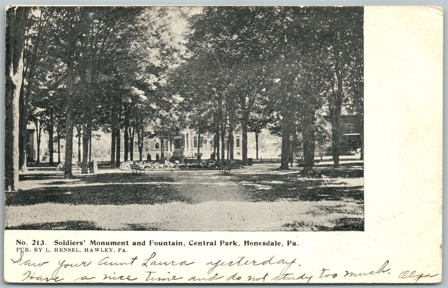 HONESDALE PA SOLDIER'S MONUMENT 1907 ANTIQUE POSTCARD PRIVATE MAILING CARD