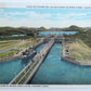 VINTAGE POSTCARD - BIRD'S VIEW OF MIRAFLORES LOCKS PANAMA CANAL ship