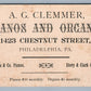 PHILADELPHIA PA ANTIQUE VICTORIAN TRADE CARD CLEMMER'S PIANOS ADVERTISING