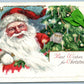 SANTA w/ CHRISTMAS TREE ANTIQUE EMBOSSED POSTCARD