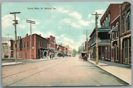 ATHENS PA SOUTH MAIN STREET ANTIQUE POSTCARD